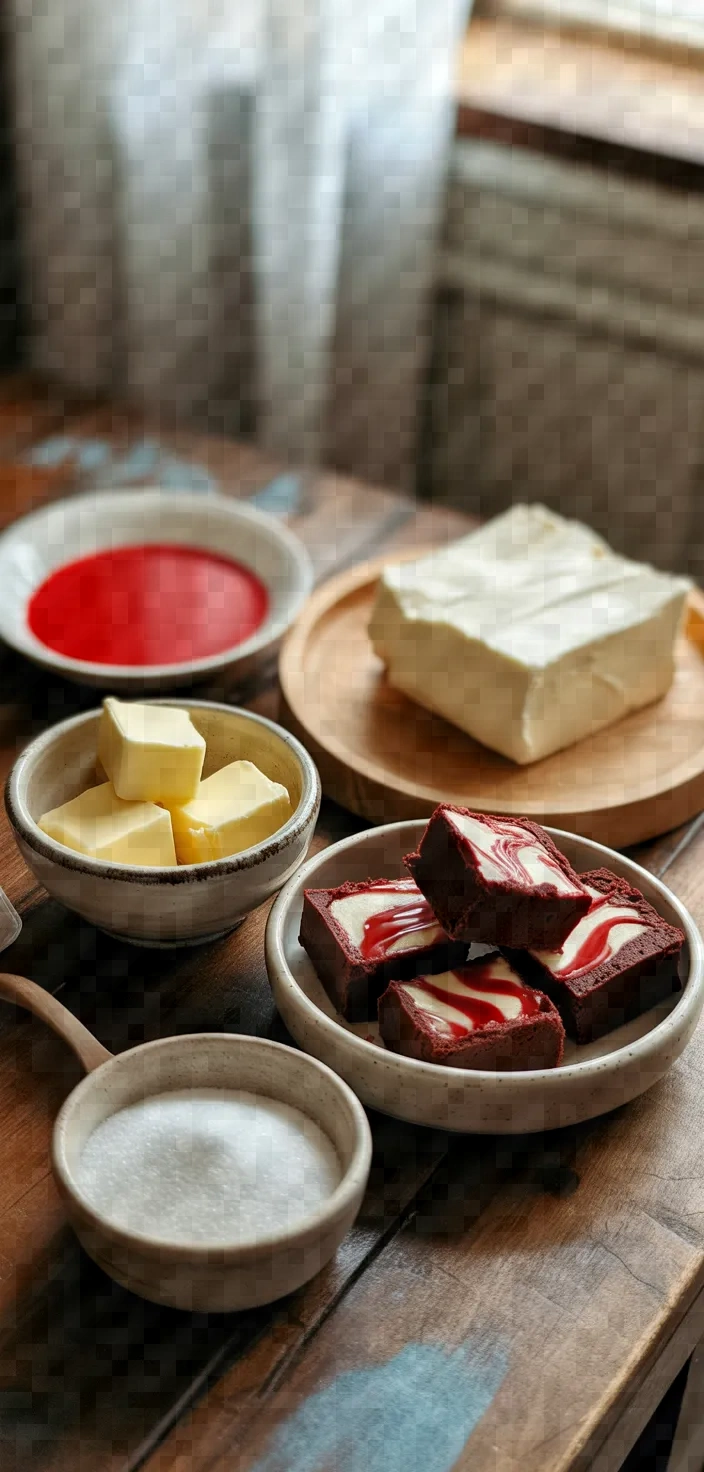 Ingredients photo for Red Velvet Cheesecake Swirl Brownies Recipe