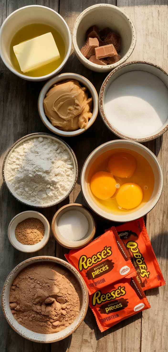 Ingredients photo for Chewy REESE's PIECES Peanut Butter Brownies Recipe