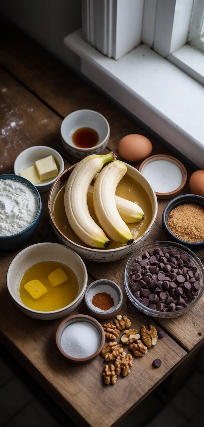 Ingredients photo for Chocolate Chip Banana Bread Recipe