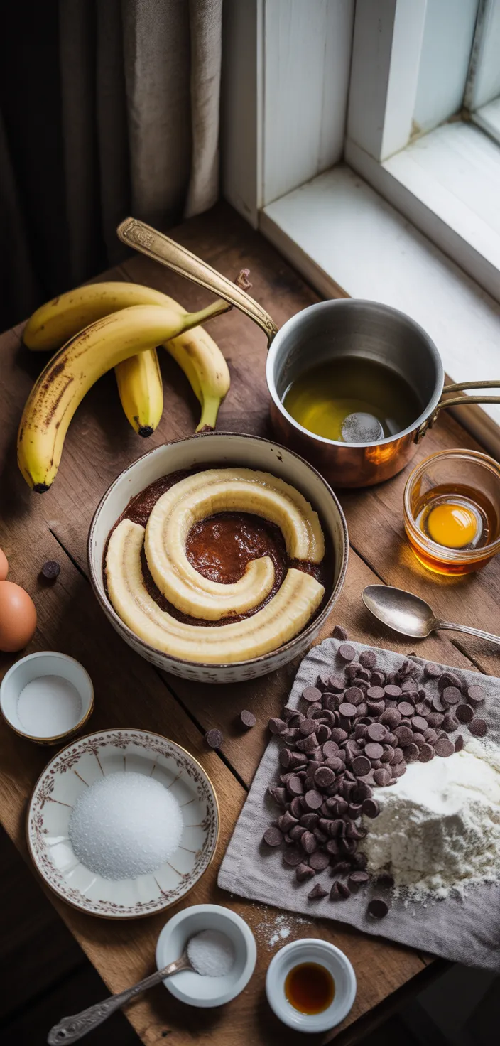 Ingredients photo for EASY CHOCOLATE CHIP BANANA BREAD Recipe