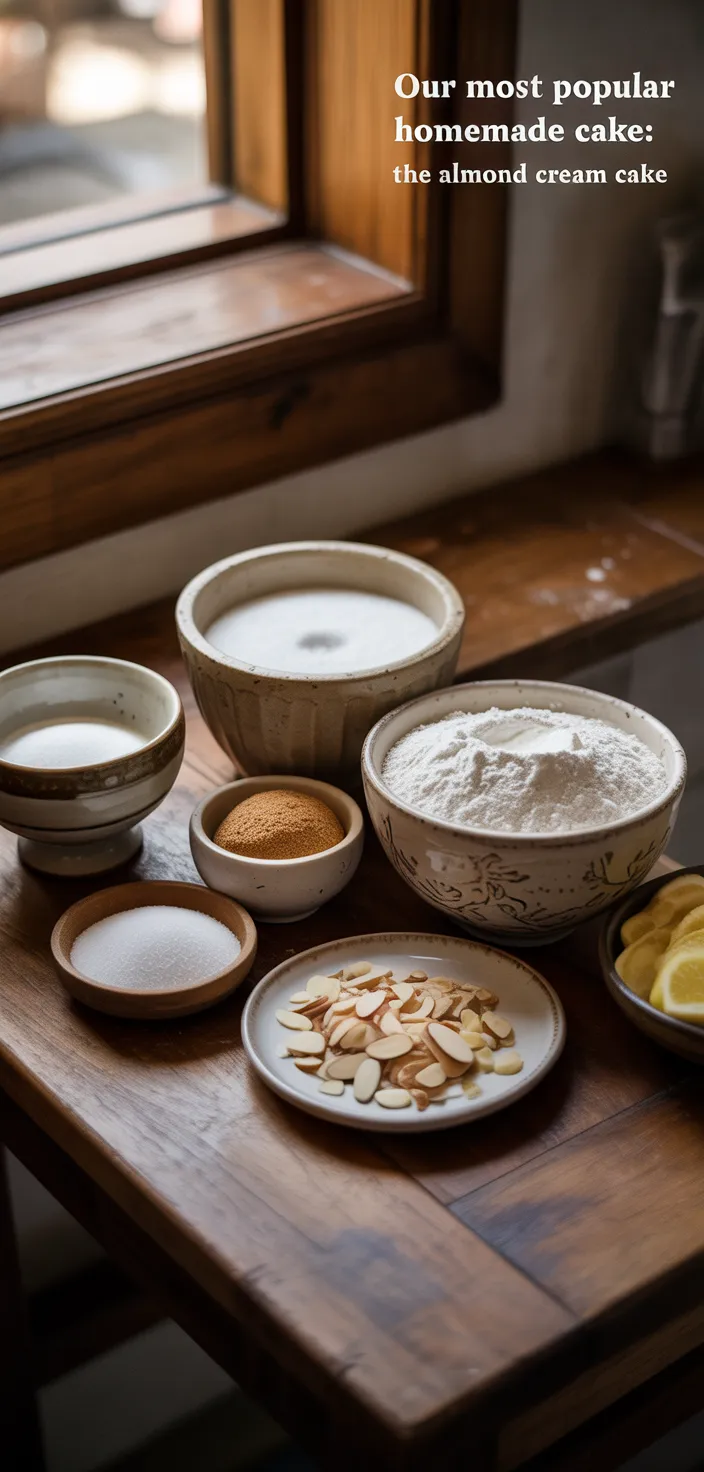 Ingredients photo for Our Most Popular Homemade Cake: The Almond Cream Cake Recipe