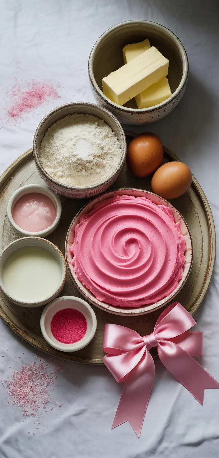 Ingredients photo for Heart Pink Cake With Pink Bow Recipe