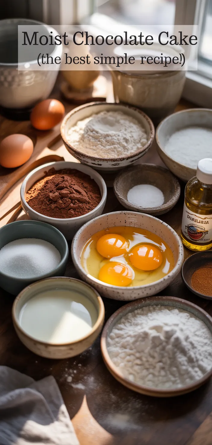 Ingredients photo for Moist Chocolate Cake (The BEST Simple Recipe!)