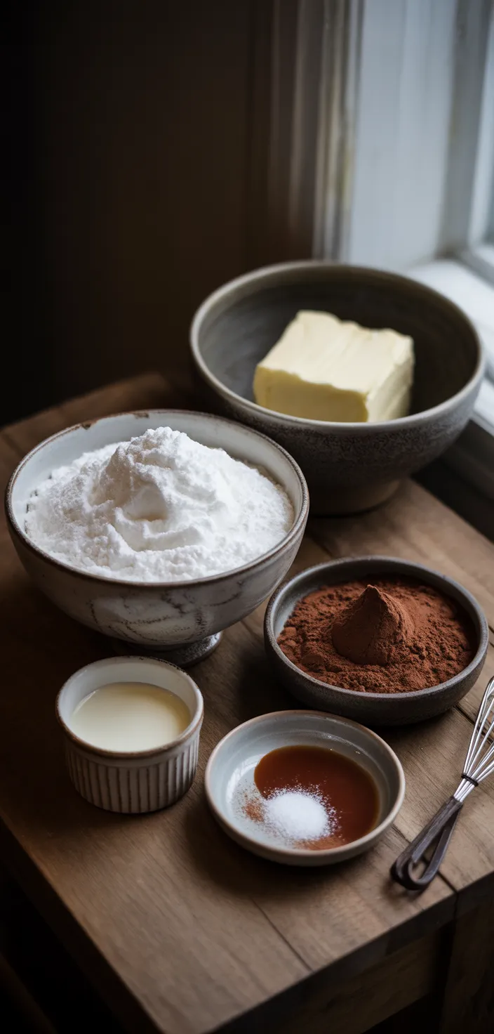 Ingredients photo for Whipped Chocolate Buttercream Frosting Recipe