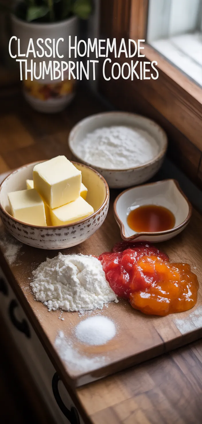 Ingredients photo for Classic Homemade Thumbprint Cookies Recipe