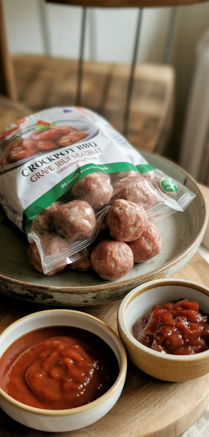 Ingredients photo for Crockpot BBQ Grape Jelly Meatballs Recipe