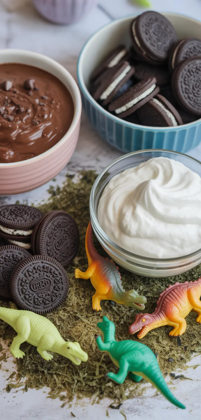 Ingredients photo for Dinosaur Dirt Cups Recipe