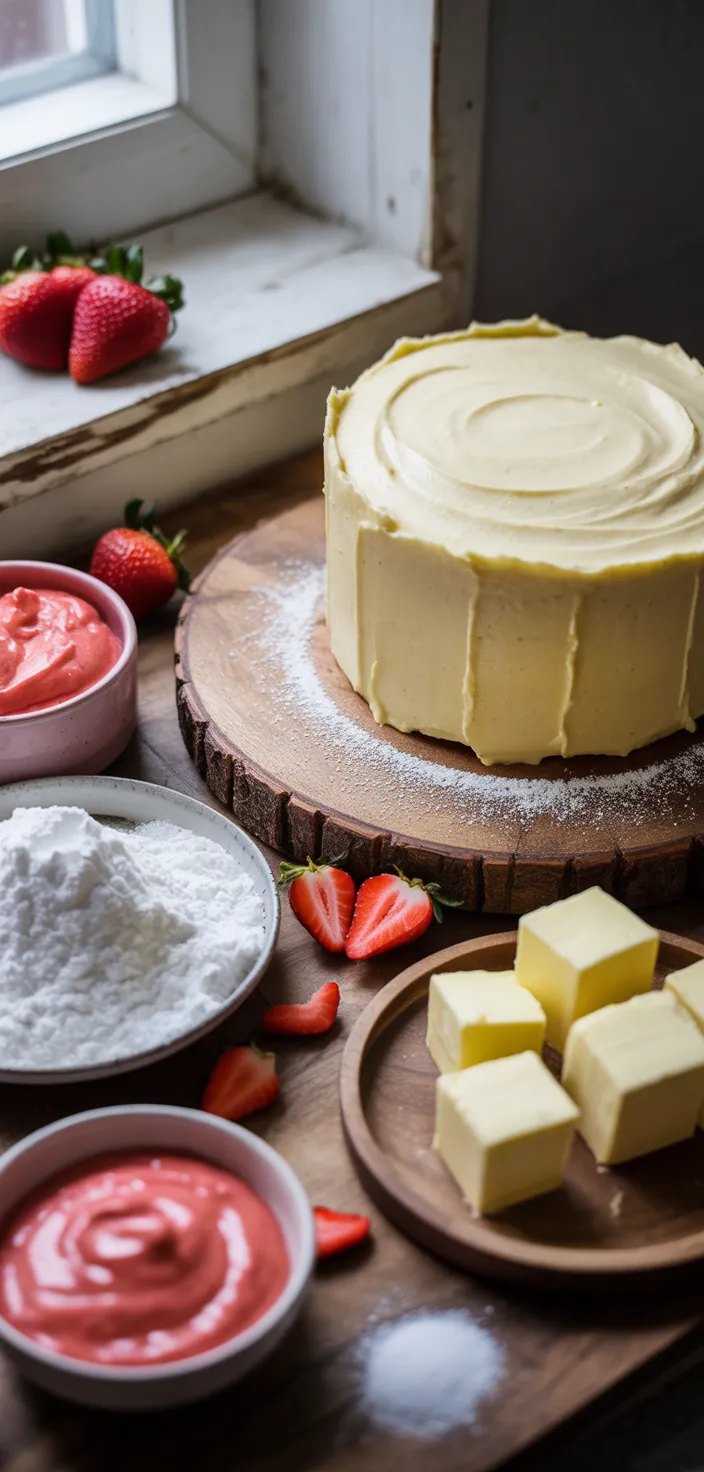 Ingredients photo for EASY Neapolitan Cake With Buttercream Frosting Recipe