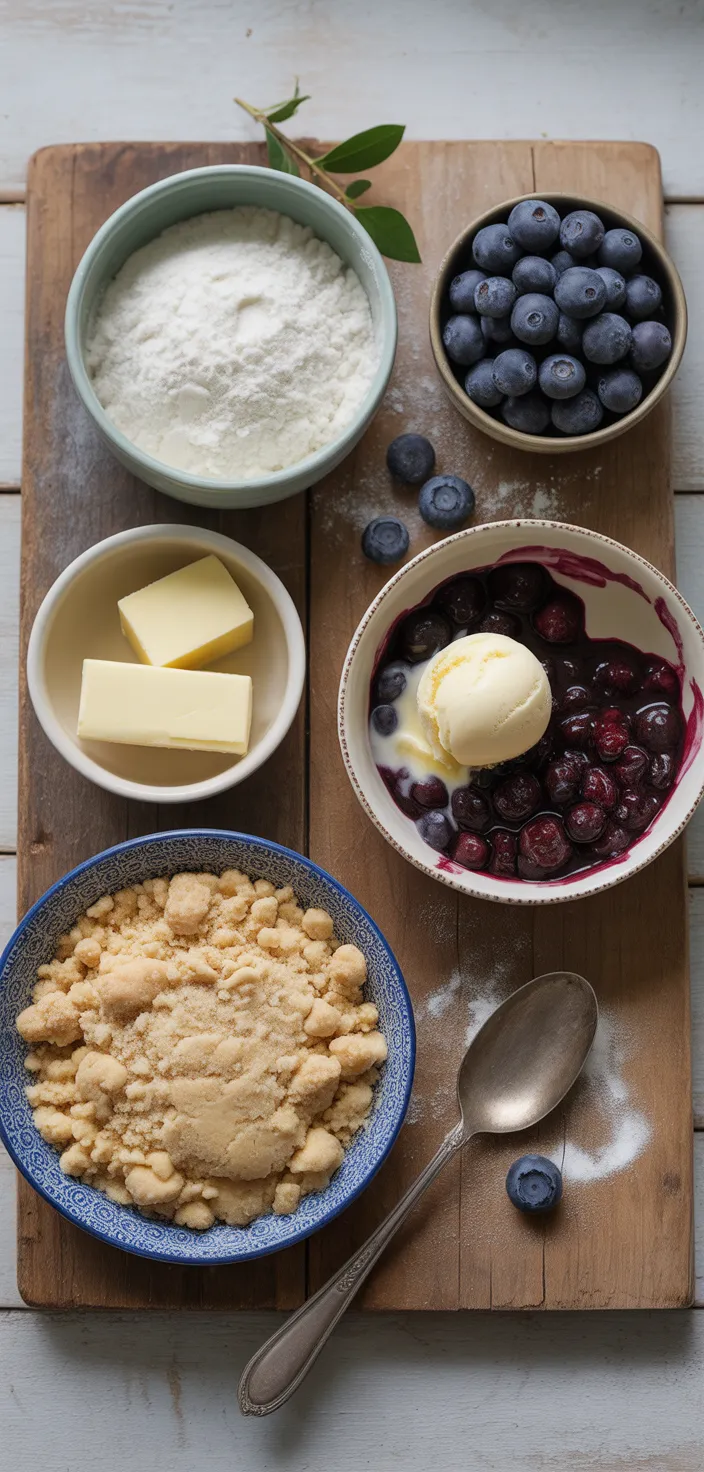 Ingredients photo for Homemade Blueberry Crumble Pie Recipe