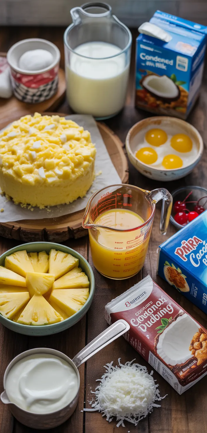 Ingredients photo for Piña Colada Poke Cake Recipe