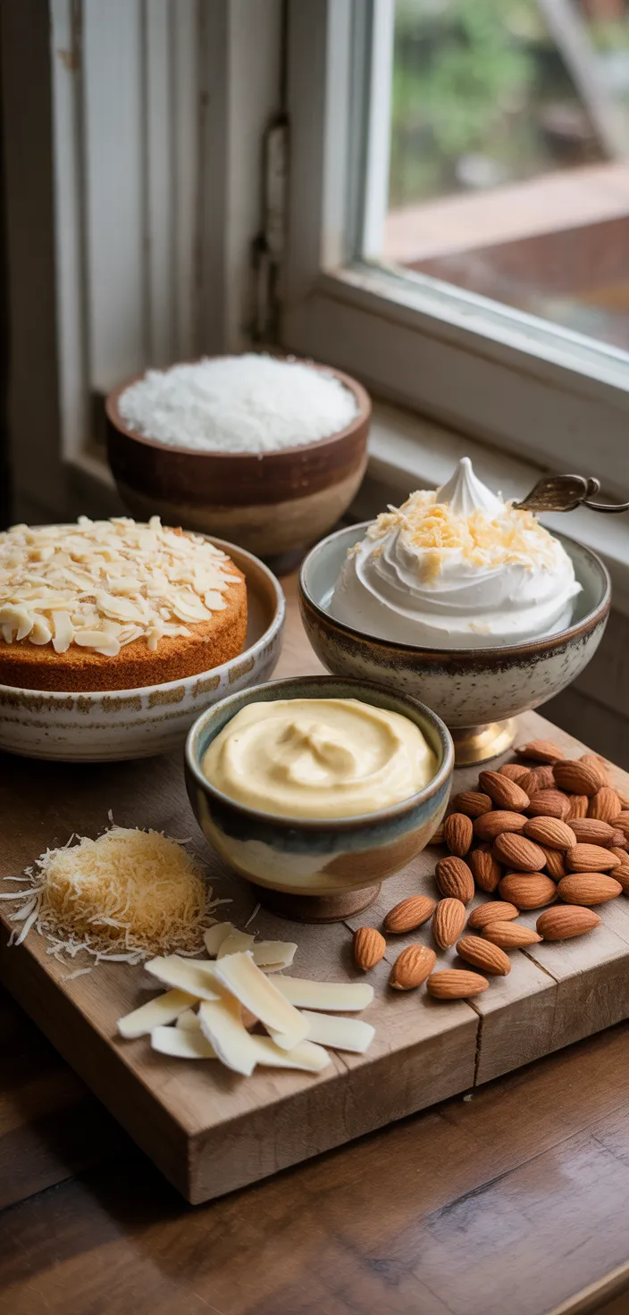 Ingredients photo for Raffaello Cake (Coconut Almond Cake) Recipe