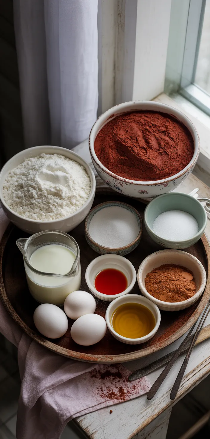 Ingredients photo for Real Red Velvet Cake Is Not Chocolate Cake With Food Coloring Recipe