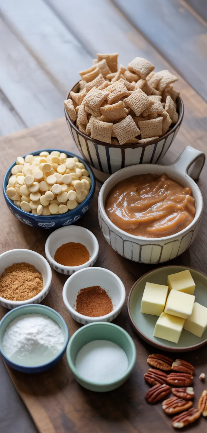 Ingredients photo for Apple Pie Muddy Buddies With Streusel Topping Recipe