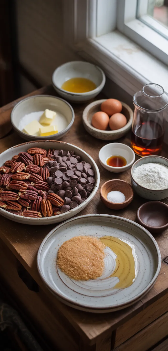 Ingredients photo for Chocolate Bourbon Pecan Pie Recipe