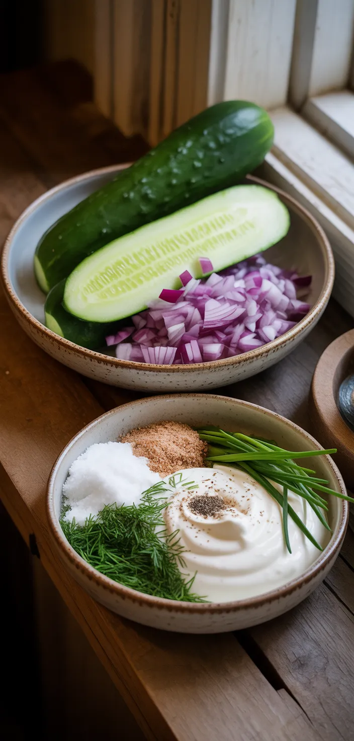 Ingredients photo for Creamy Cucumber Salad Recipe
