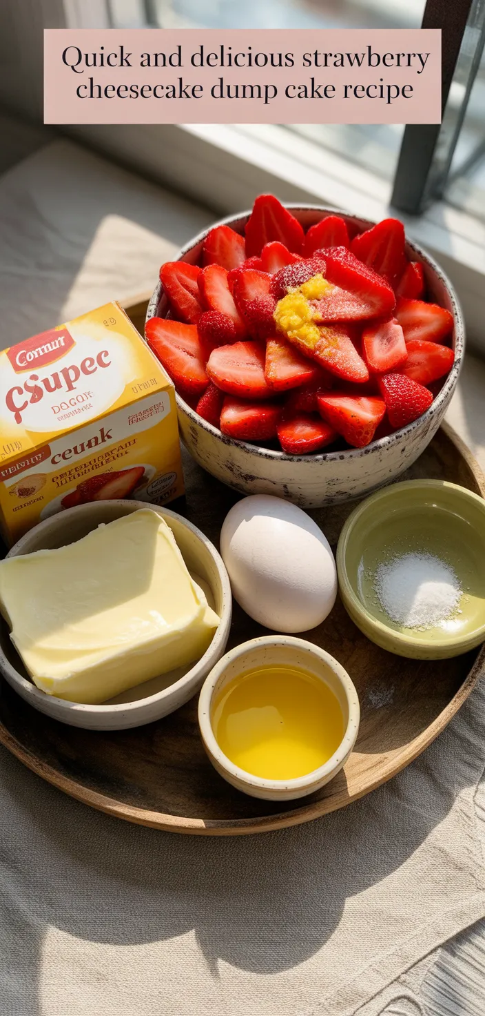 Ingredients photo for Quick And Delicious Strawberry Cheesecake Dump Cake Recipe