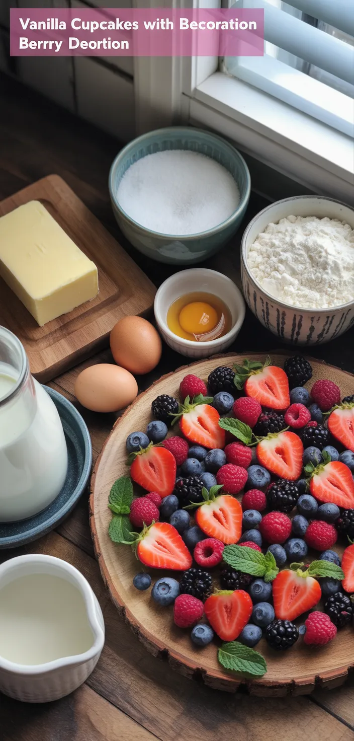 Ingredients photo for Vanilla Cupcakes With Berry Decoration Recipe