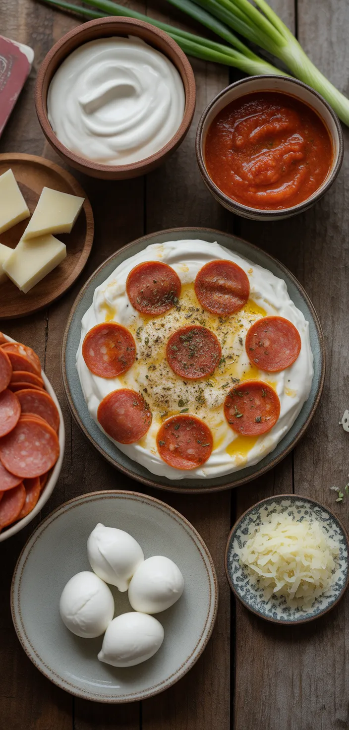 Ingredients photo for Easy Pepperoni Pizza Dip Recipe