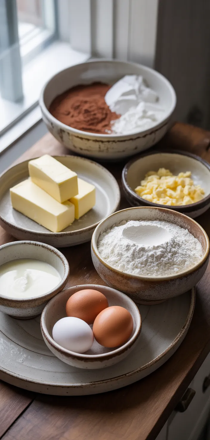 Ingredients photo for Easy Yellow Cake With Chocolate Frosting Recipe