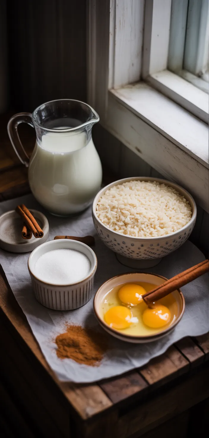 Ingredients photo for Mom’s Old Fashioned Rice Pudding Recipe