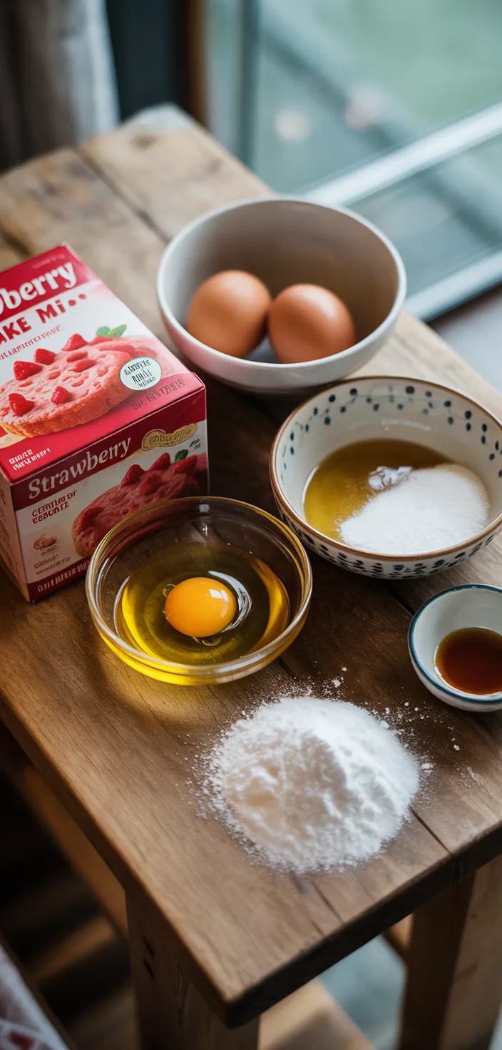 Ingredients photo for Strawberry Cake Mix Cookies Recipe
