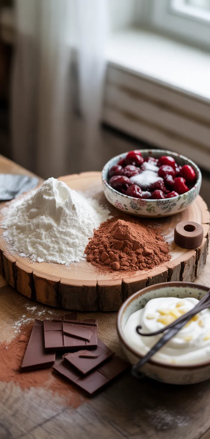 Ingredients photo for Traditional German Black Forest Cake Recipe