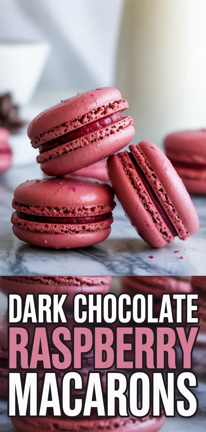 A photo of Dark Chocolate Raspberry Macarons Recipe