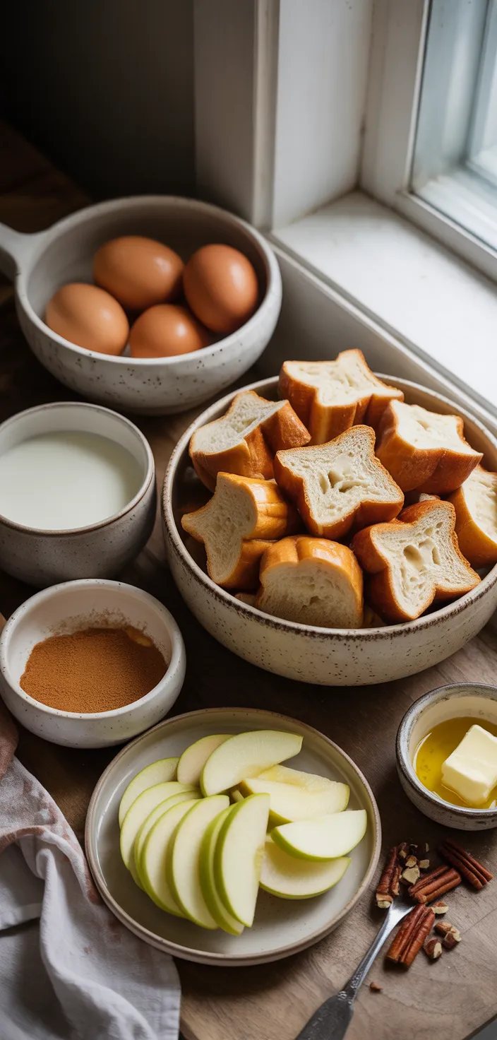Ingredients photo for OVERNIGHT CINNAMON APPLE BAKED FRENCH TOAST CASSEROLE Recipe
