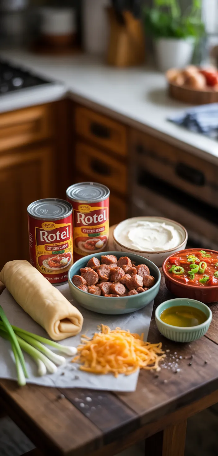 Ingredients photo for Rotel Sausage Cream Cheese Pinwheels Recipe