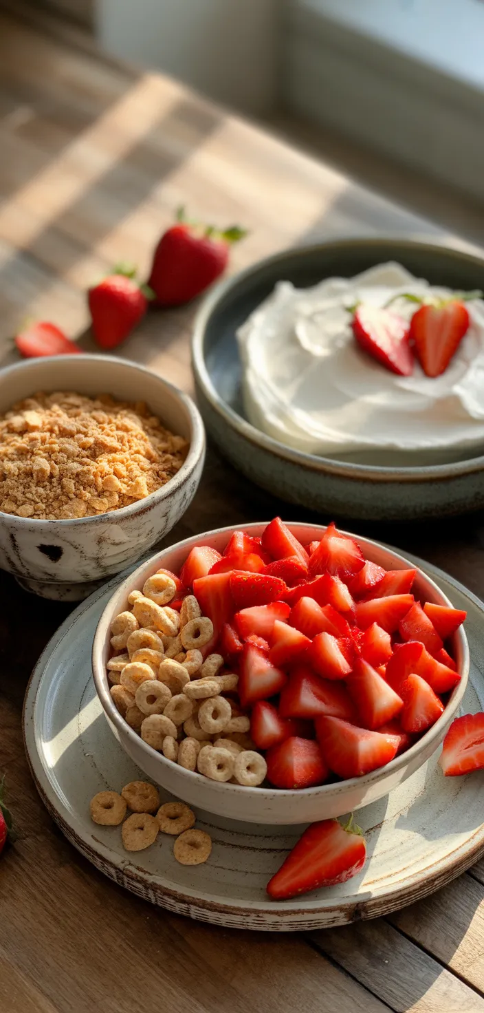 Ingredients photo for Berrylicious Strawberry Crunch Cheese Cake Recipe
