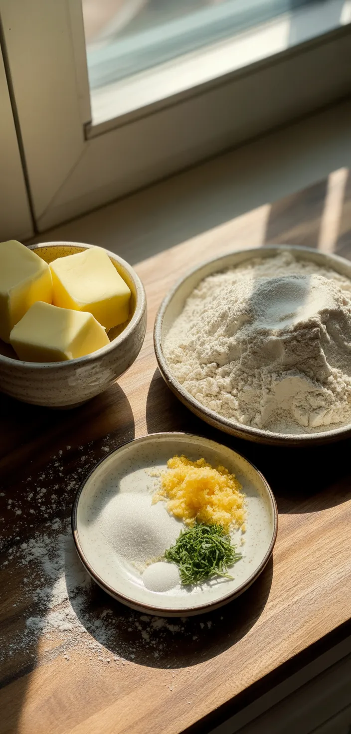 Ingredients photo for Lemon Basil Shortbread Cookies Recipe