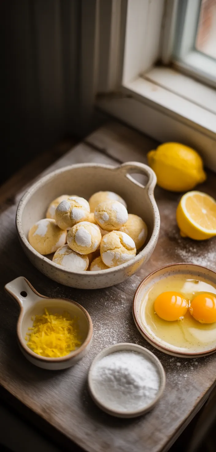 Ingredients photo for Lemon Crinkle Cake Mix Cookies Recipe