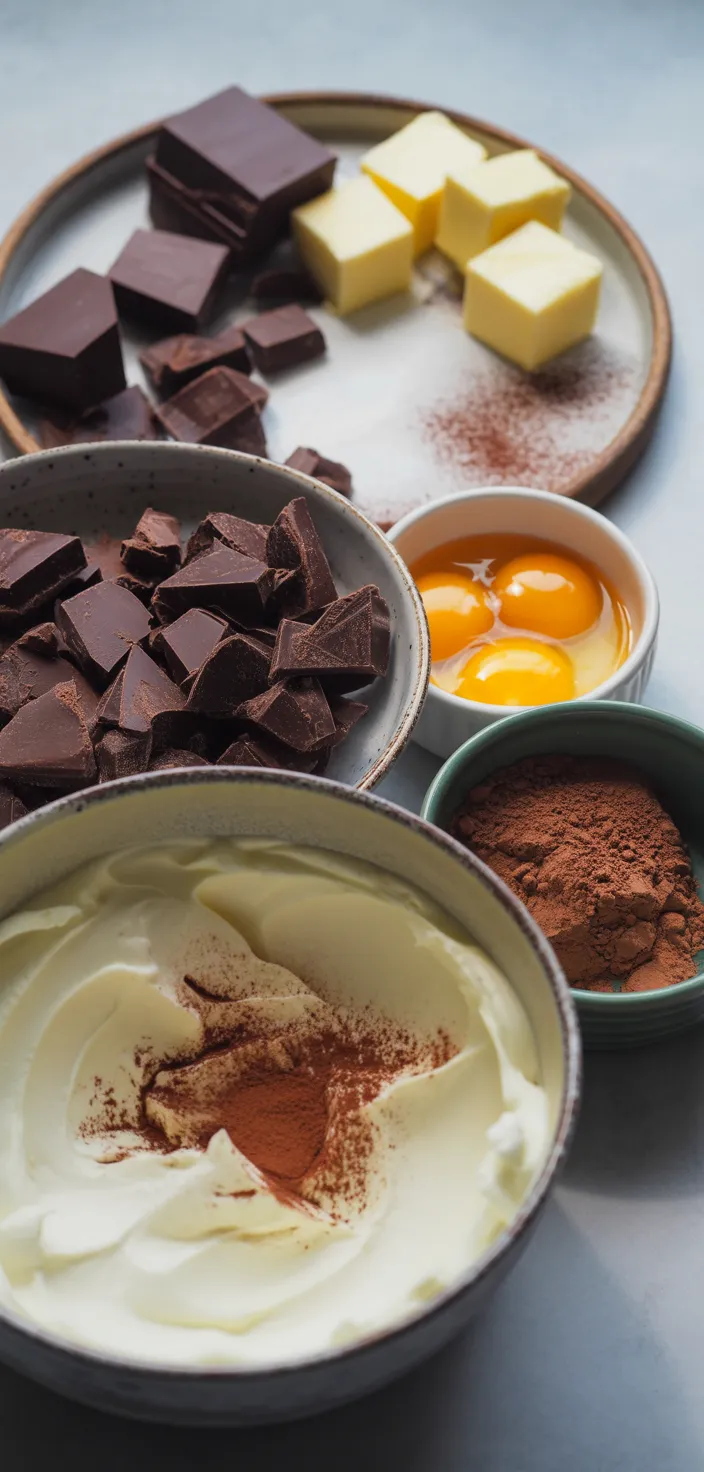 Ingredients photo for Flourless Chocolate Cake + Mocha Whipped Cream (Gluten Free) Recipe