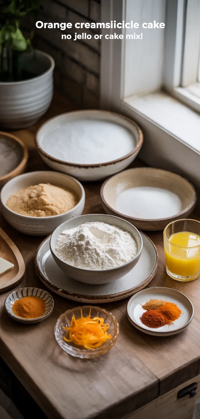 Ingredients photo for Orange Creamsicle Cake • No Jello Or Cake Mix! Recipe
